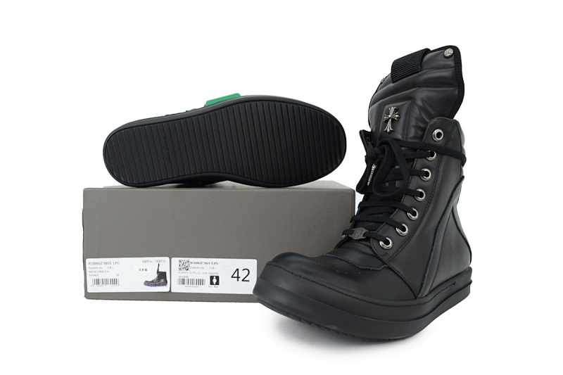【EA1GZ】克罗心倒三角联名款全黑 里克•欧文斯克罗心高帮休闲鞋Rick Owens Croix All Black