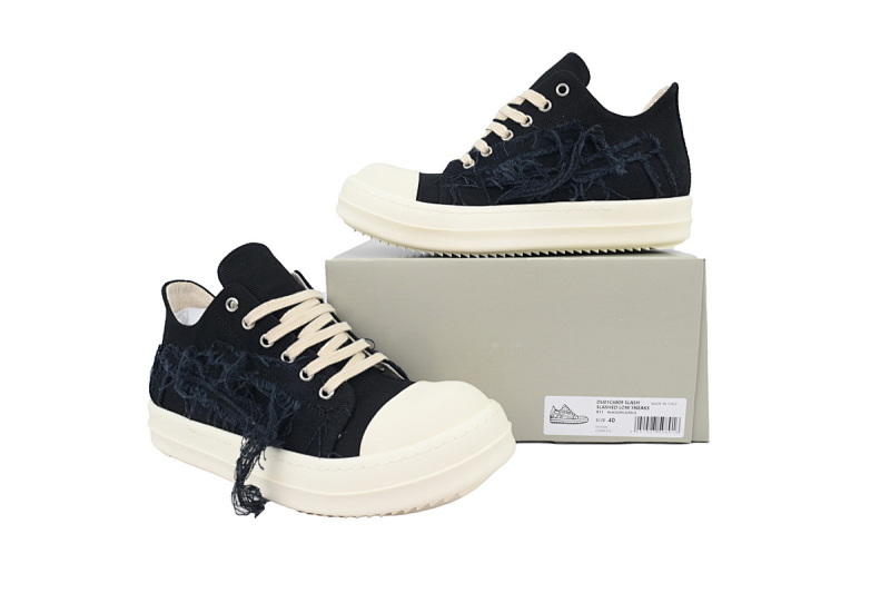 【DA7ET】破坏帆布面 Rick Owens DRKSHDW 贴花 低帮系带时尚 低帮 板鞋 Destruction Of Canvas Surface