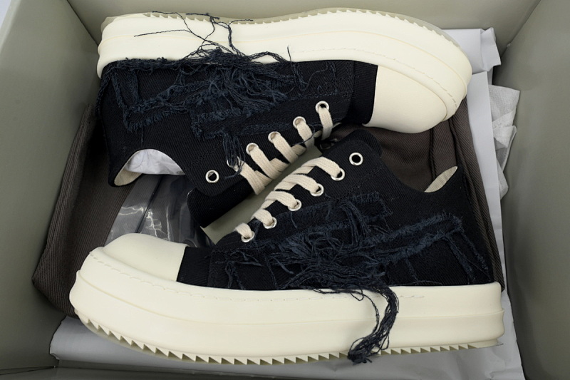 【DA7ET】破坏帆布面 Rick Owens DRKSHDW 贴花 低帮系带时尚 低帮 板鞋 Destruction Of Canvas Surface