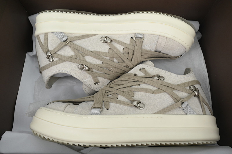 【EA5ET】疯狂绑米白 RICK OWENS/RO Megalace  圆头系带 低帮 板鞋 Crazy kidnapped Rice White