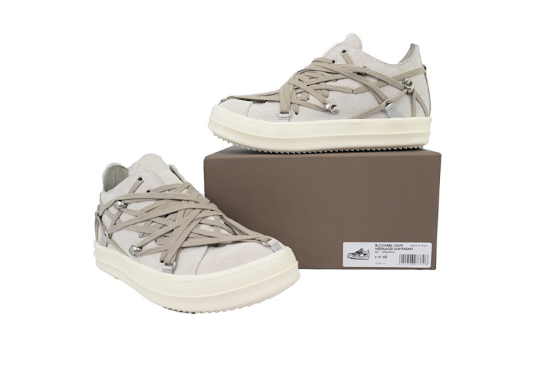 【EA5ET】疯狂绑米白 RICK OWENS/RO Megalace  圆头系带 低帮 板鞋 Crazy kidnapped Rice White