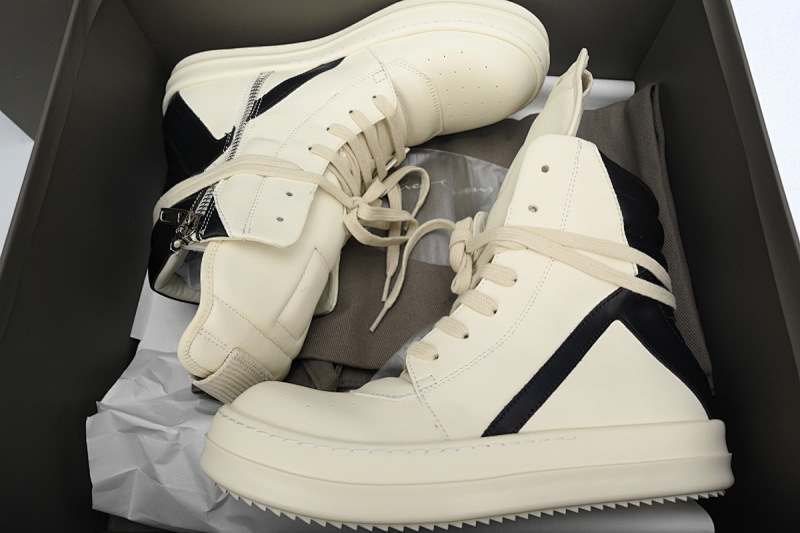 【EA5ET】RO高帮倒三角白黑 里克•欧文斯高帮休闲鞋 Rick Owens Luxor Geobasket High 'Milk Black'