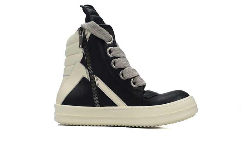 【EA5ET】RO高帮倒三角粗鞋带 里克•欧文斯高帮休闲鞋 Rick Owens GeoBasket Oversized Eylet Black White