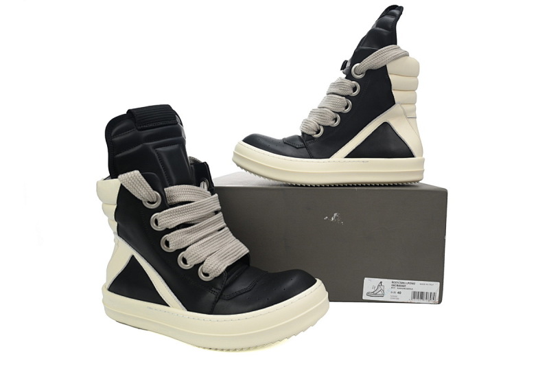 【EA5ET】RO高帮倒三角粗鞋带 里克•欧文斯高帮休闲鞋 Rick Owens GeoBasket Oversized Eylet Black White