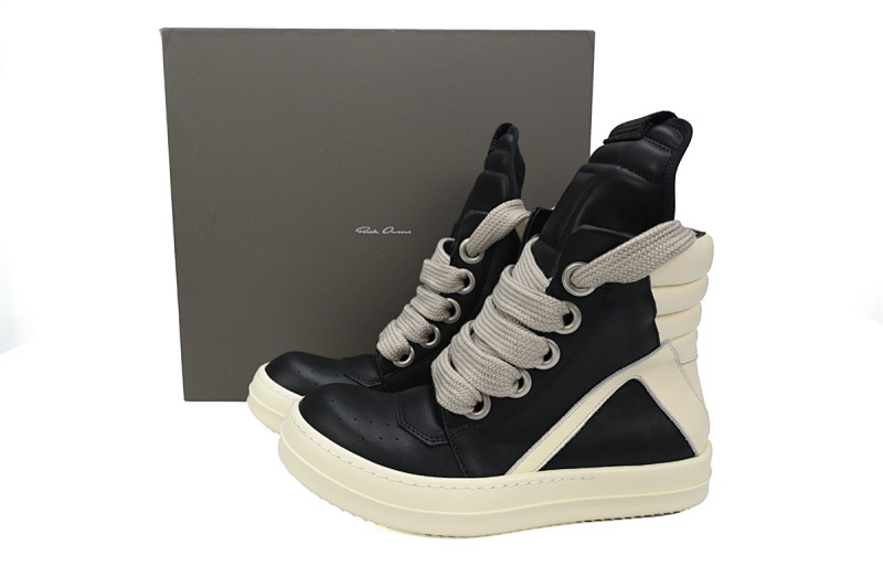 【EA5ET】RO高帮倒三角粗鞋带 里克•欧文斯高帮休闲鞋 Rick Owens GeoBasket Oversized Eylet Black White