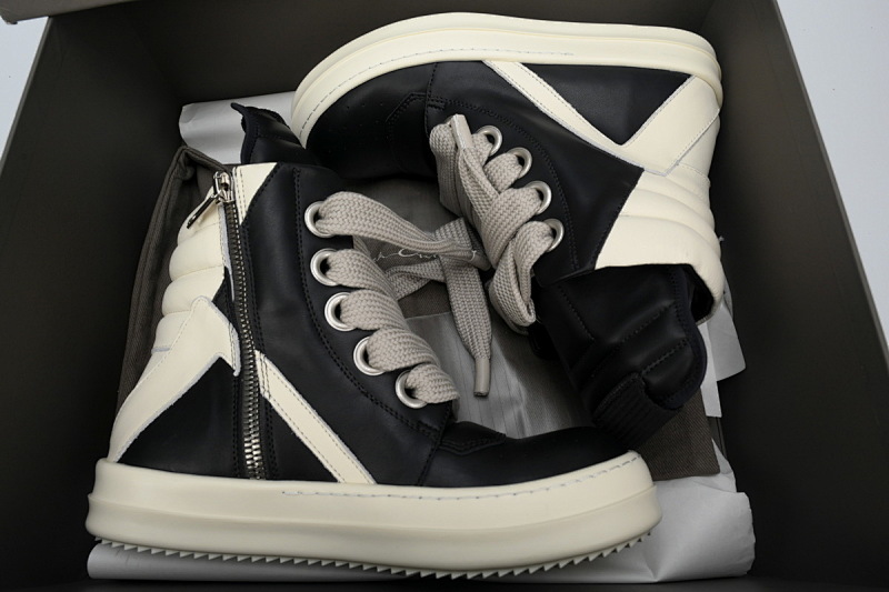 【EA5ET】RO高帮倒三角粗鞋带 里克•欧文斯高帮休闲鞋 Rick Owens GeoBasket Oversized Eylet Black White