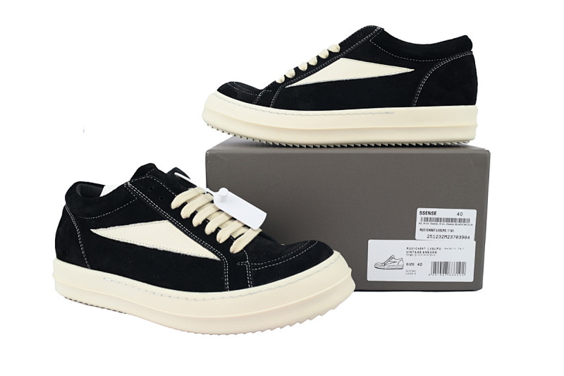 【DA7HZ】RO绒面黑白 里克•欧文斯低帮休闲鞋 Rick Owens Suede Vintage 'Black Milk White’