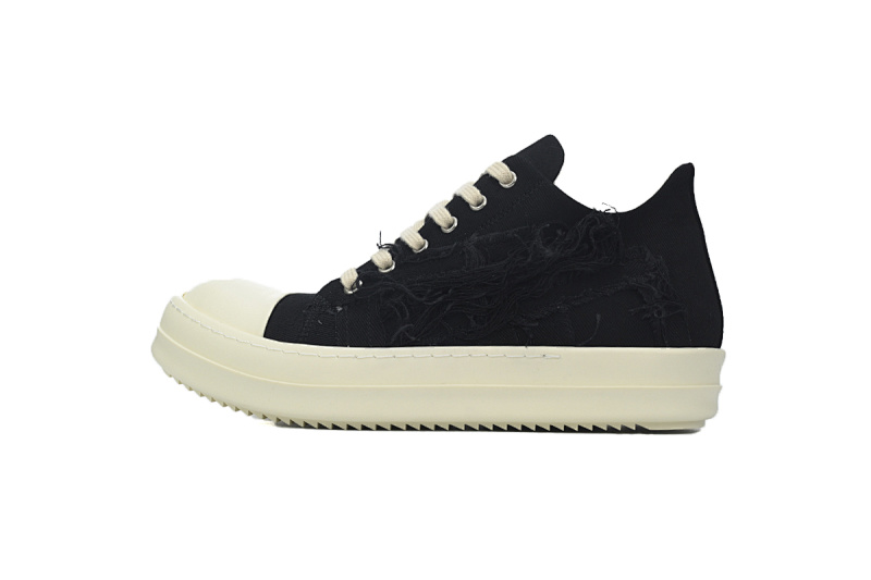 【DA7ET】RO西瓜头破坏布面 里克•欧文斯低帮休闲鞋 Rick Owens EDFU DRKSHDW Slashed Low 'Black Milk'