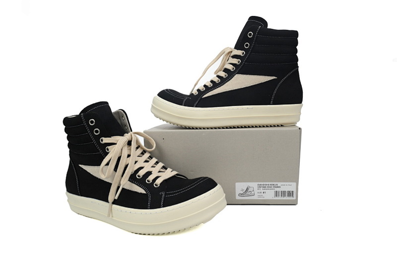 【DA0ET】帆布万斯高帮 里克•欧文斯高帮休闲鞋 RICK OWENS/RO Black
