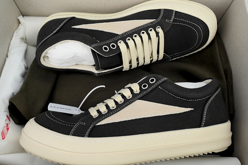 【DA7HZ】RO帆布黑白 里克•欧文斯低帮休闲鞋 Rick Owens DRKSHDW  Black and White