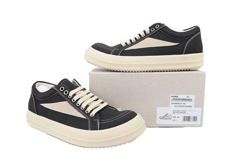 【DA7HZ】RO帆布黑白 里克•欧文斯低帮休闲鞋 Rick Owens DRKSHDW  Black and White