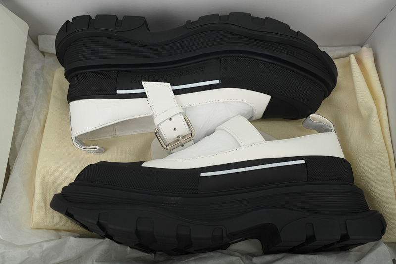 【CA9ET】白扣 亚历山大麦昆 皮革圆头搭扣 厚底麦昆凉鞋 Alexander McQueen White Button