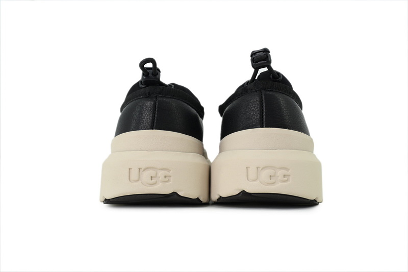 【BA9AP】纽姆低邦黑色皮 UGG 包头套脚休闲鞋 1144096 UGG Baotou Foot Cover Casual Shoes Black Leather