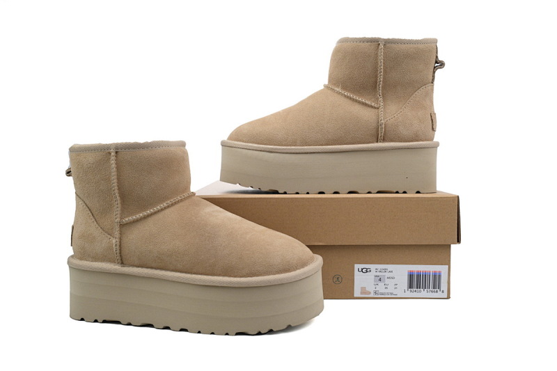 【BA8AP】厚底中筒沙色 UGG 加绒保暖雪地靴 1134991 UGG Khaki