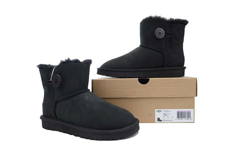 【BA7AP】木扣中筒黑色 UGG 加绒保暖雪地靴 1016422 UGG Bailey Mini Bailey Button lI Boot Black