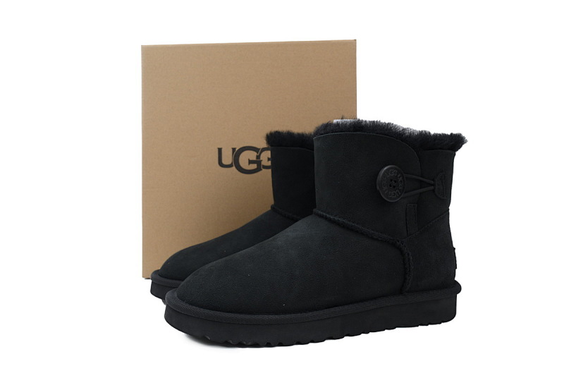 【BA7AP】木扣中筒黑色 UGG 加绒保暖雪地靴 1016422 UGG Bailey Mini Bailey Button lI Boot Black