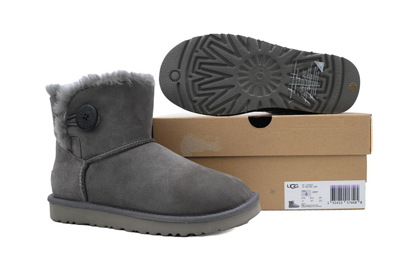 【BA7AP】木扣中筒灰色 UGG 加绒保暖雪地靴 1016422 UGG Bailey Mini Bailey Button lI Boot  Grey