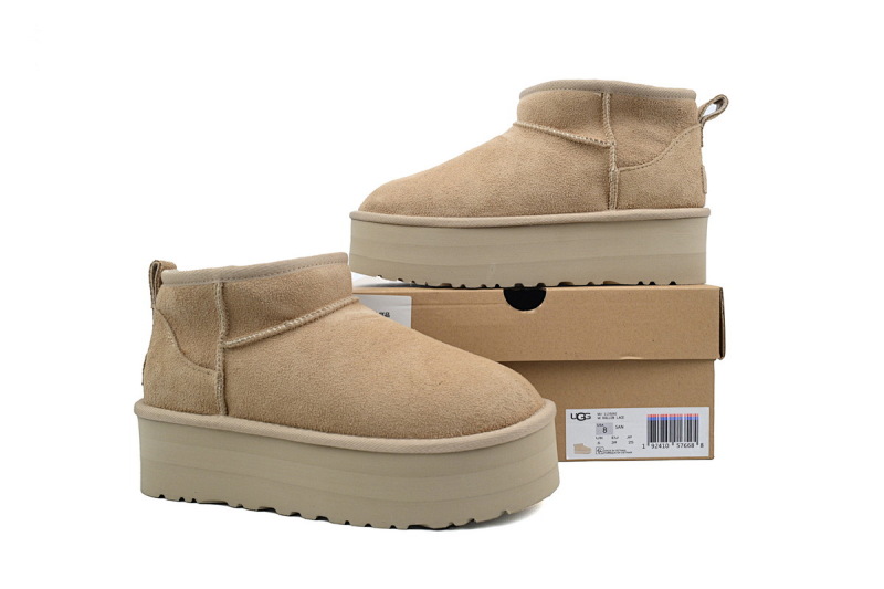 【BA7AP】厚底矮筒沙色 UGG 休闲保暖厚底雪地靴 1135092 UGG Khaki