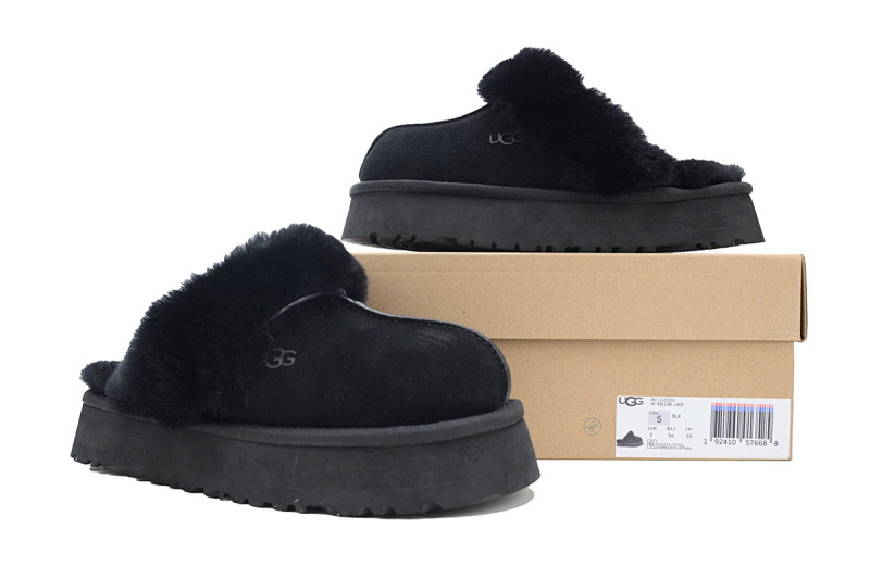 【BA5AP】厚底托黑色 UGG 舒适保暖包头拖鞋 1122550 UGG Disquette Black