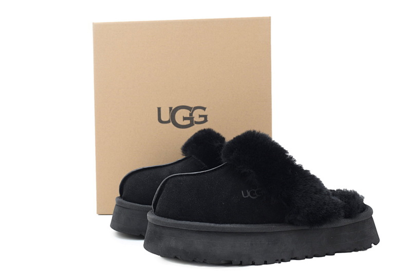 【BA5AP】厚底托黑色 UGG 舒适保暖包头拖鞋 1122550 UGG Disquette Black