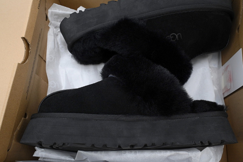 【BA5AP】厚底托黑色 UGG 舒适保暖包头拖鞋 1122550 UGG Disquette Black