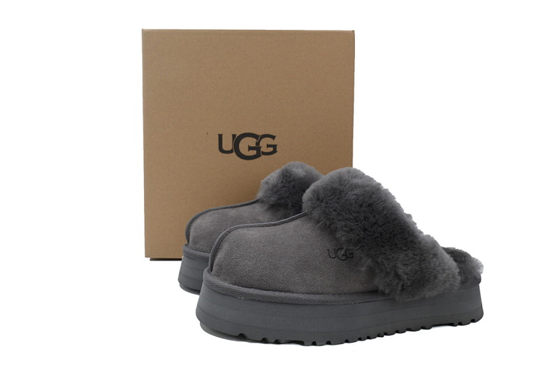 【BA5AP】厚底托灰色 UGG 舒适保暖包头拖鞋 1122550 UGG Disquette Grey