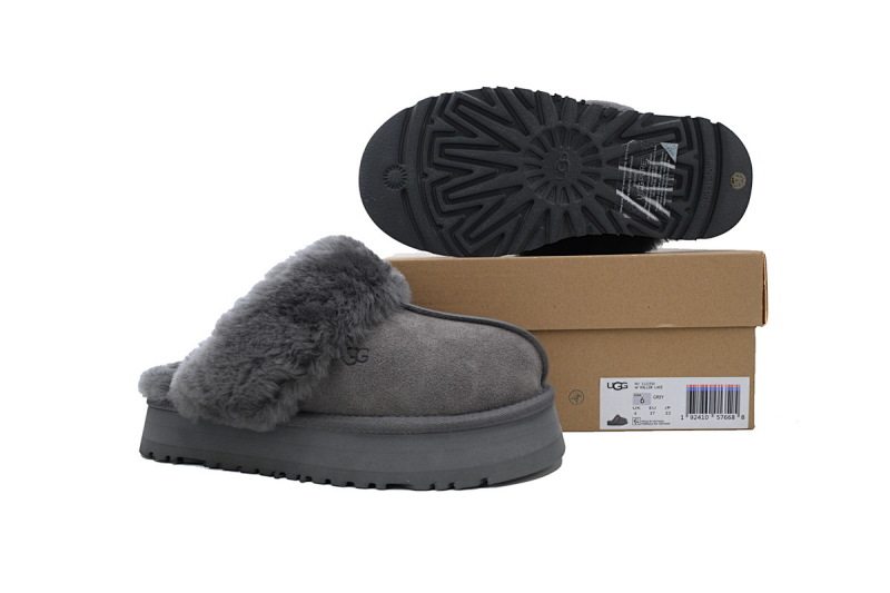 【BA5AP】厚底托灰色 UGG 舒适保暖包头拖鞋 1122550 UGG Disquette Grey