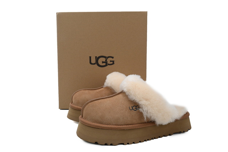 【BA5AP】厚底托栗色 UGG 舒适保暖包头拖鞋 1122550 UGG Disquette Brown