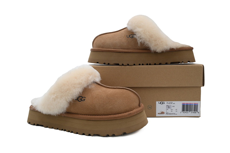 【BA5AP】厚底托栗色 UGG 舒适保暖包头拖鞋 1122550 UGG Disquette Brown