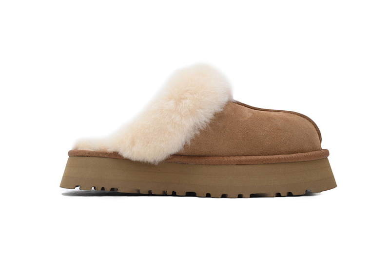 【BA5AP】厚底托栗色 UGG 舒适保暖包头拖鞋 1122550 UGG Disquette Brown