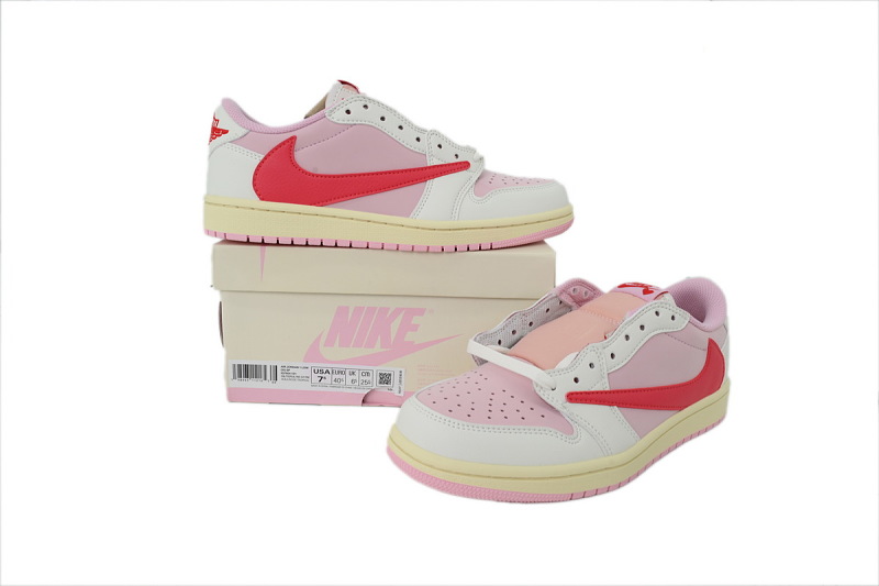 【AA1TA】白粉红勾 乔丹1代低帮 IQ7604-101 Travis Scott x Air Jordan 1 Retro Low OG 'Sail Tropical Pink'