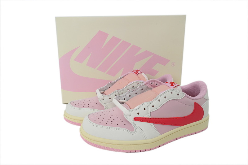 【AA1TA】白粉红勾 乔丹1代低帮 IQ7604-101 Travis Scott x Air Jordan 1 Retro Low OG 'Sail Tropical Pink'