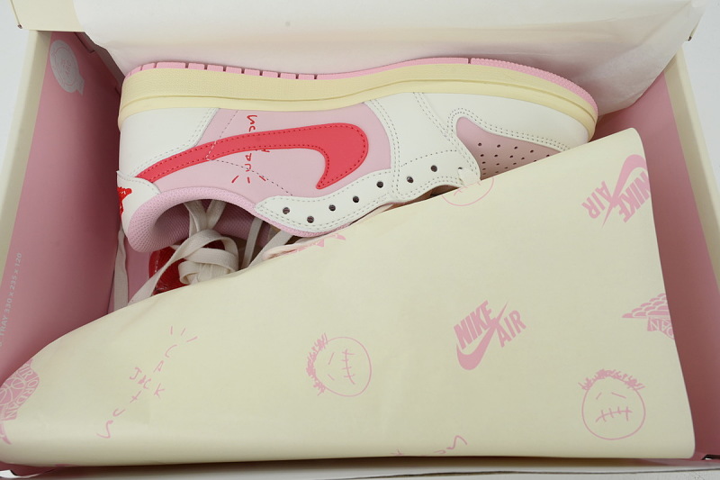 【AA1TA】白粉红勾 乔丹1代低帮 IQ7604-101 Travis Scott x Air Jordan 1 Retro Low OG 'Sail Tropical Pink'