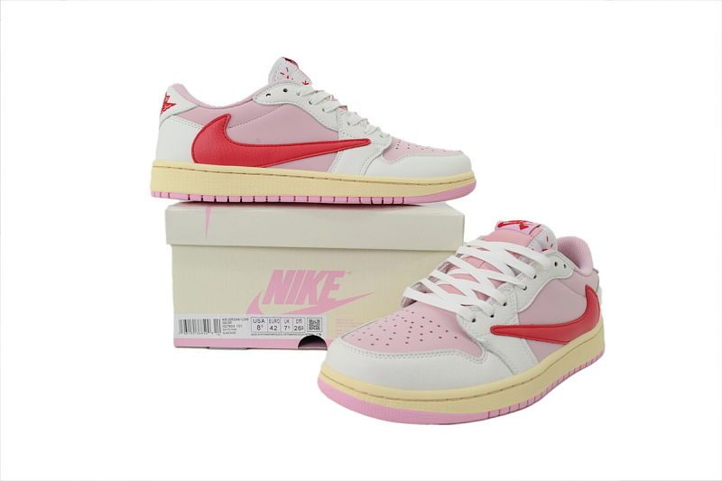 【AA1XH】粉色倒钩 乔丹1代低帮 IQ7604-101 Travis Scott x Air Jordan 1 Retro Low OG 'Sail Tropical Pink'