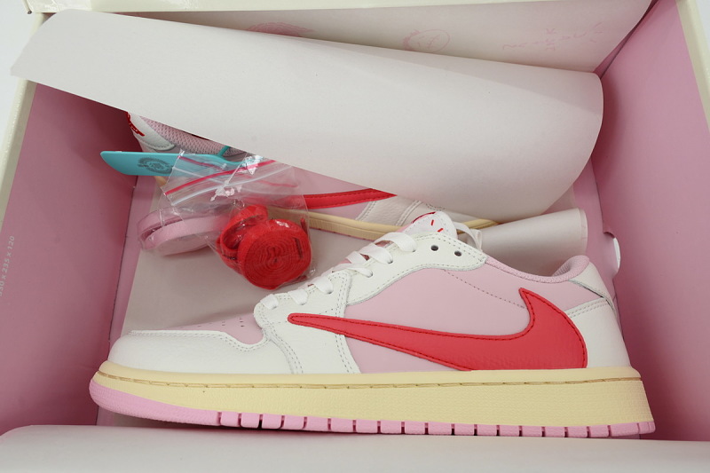 【AA1XH】粉色倒钩 乔丹1代低帮 IQ7604-101 Travis Scott x Air Jordan 1 Retro Low OG 'Sail Tropical Pink'