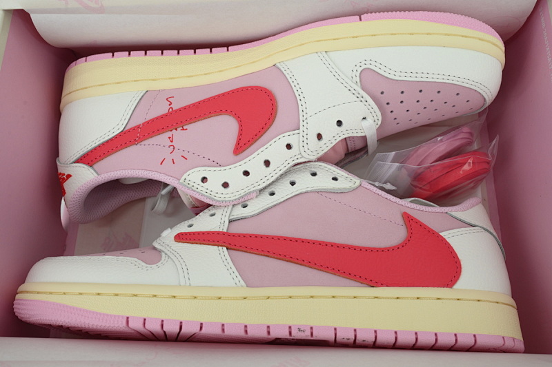 【EA5LR】粉红白倒钩 LJR版本乔丹1代  IQ7604-101 Travis Scott x Air Jordan 1 Low Rice Noodles Barb