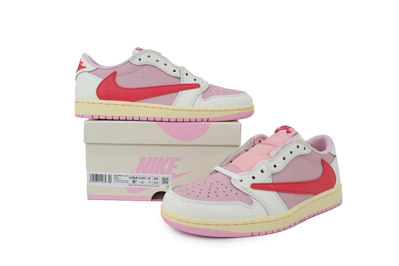 【EA5LR】粉红白倒钩 LJR版本乔丹1代  IQ7604-101 Travis Scott x Air Jordan 1 Low Rice Noodles Barb