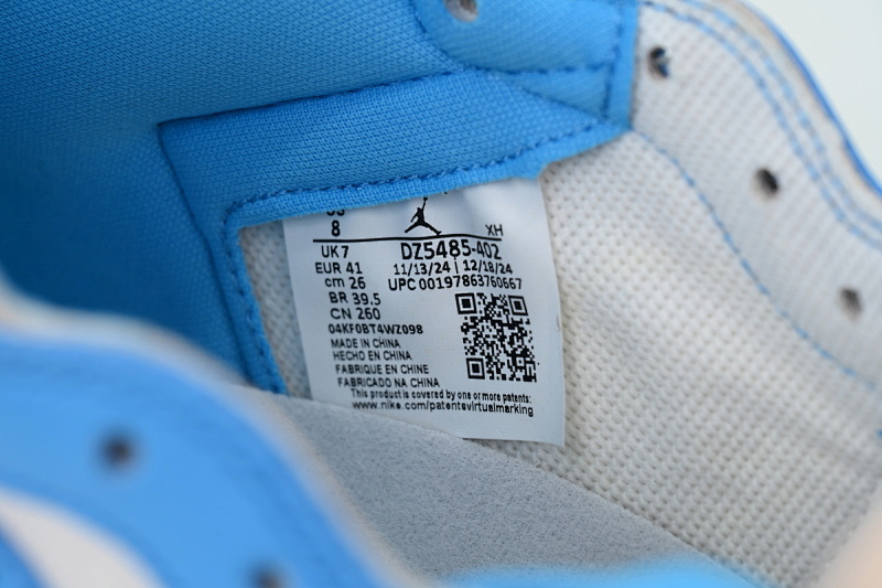 【BA2ZY】复刻北卡蓝  ZY版乔丹1代  DZ5485-402 Air Jordan 1 Retro High OG 'UNC Reimagined'