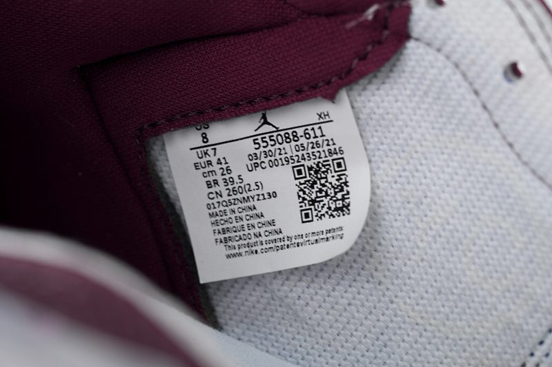 【BA2ZY】波尔多 ZY版乔丹1代 555088-611  Air Jordan 1 Retro High OG 'Bordeaux'