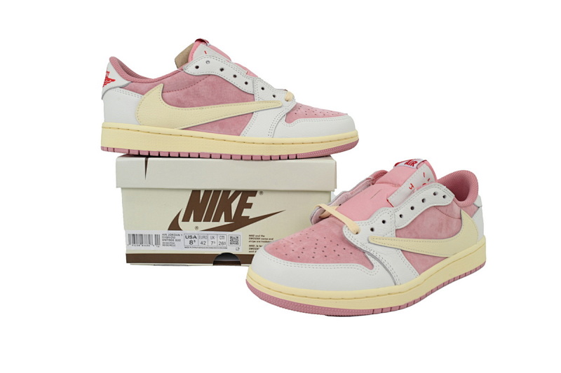 【BA9ZY】粉倒勾低 ZY版乔丹1代低帮 DM7866-600 Travis Scott x Air Jordan 1 Low OG White Pink