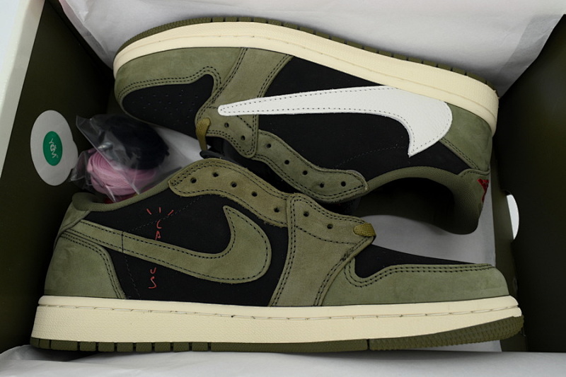 【BA9ZY】绿白黑  ZY版乔丹1代低帮 DM7866-002 Travis Scott x Air Jordan 1 Low OG SP 'Black Olive'