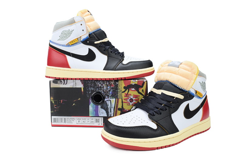 【BA7XH】米白黑联名 乔丹1代复古篮球鞋 BV1300-106 Union X Air Jordan 1 OG Hi Retro“Black Toe”