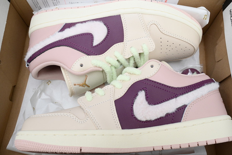 【AA1AQ】枣红粉勾 乔丹1代低帮 FZ3928-200 Air Jordan 1 Low SE GS 'Fur Swoosh'
