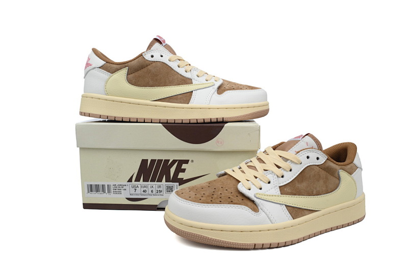 【BA5AQ】棕粉倒勾 乔丹1代低帮 DM7866-106 Travis Scott x Air Jordan 1 Low OG Sail Shy Pink