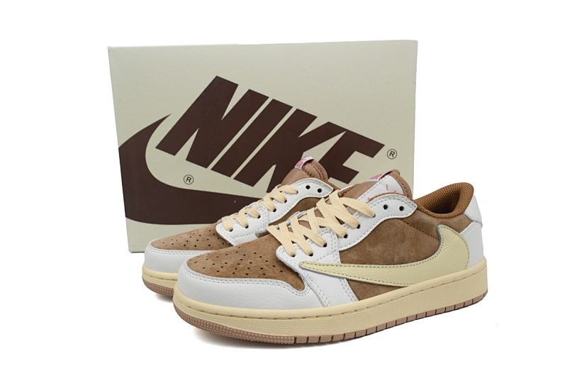 【BA5AQ】棕粉倒勾 乔丹1代低帮 DM7866-106 Travis Scott x Air Jordan 1 Low OG Sail Shy Pink