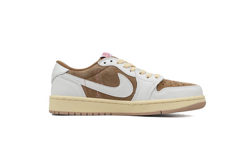 【BA5AQ】棕粉倒勾 乔丹1代低帮 DM7866-106 Travis Scott x Air Jordan 1 Low OG Sail Shy Pink