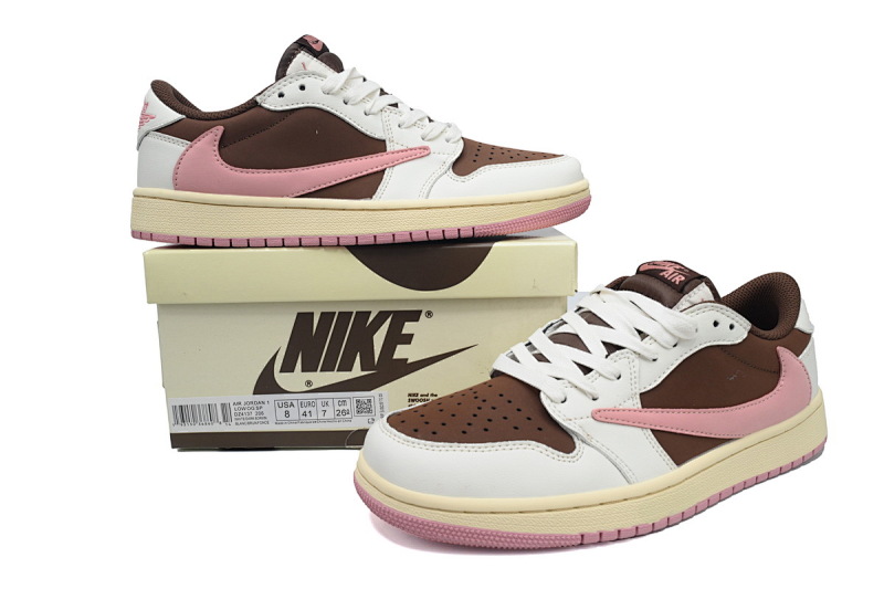 【AA1XH】棕粉倒勾 乔丹1代低帮 DZ4137-206 Travis Scott x Air Jordan 1 Low OG SP Dark Pony Pink