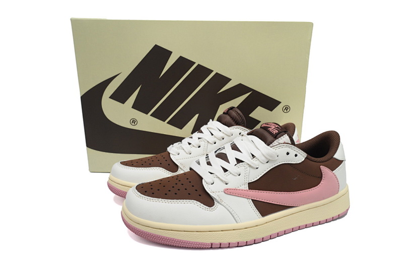 【AA1XH】棕粉倒勾 乔丹1代低帮 DZ4137-206 Travis Scott x Air Jordan 1 Low OG SP Dark Pony Pink