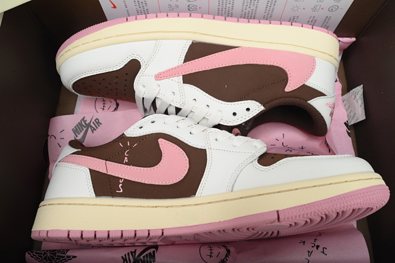 【AA1XH】棕粉倒勾 乔丹1代低帮 DZ4137-206 Travis Scott x Air Jordan 1 Low OG SP Dark Pony Pink