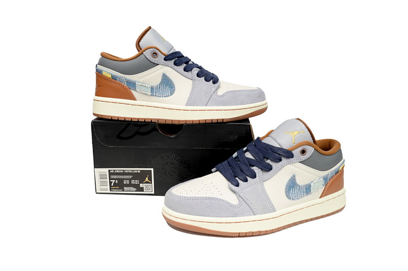 【AA1AQ】牛仔棕 乔丹1代低帮 FZ5046-041  Jordan 1 Low SE GS 'Sashiko'